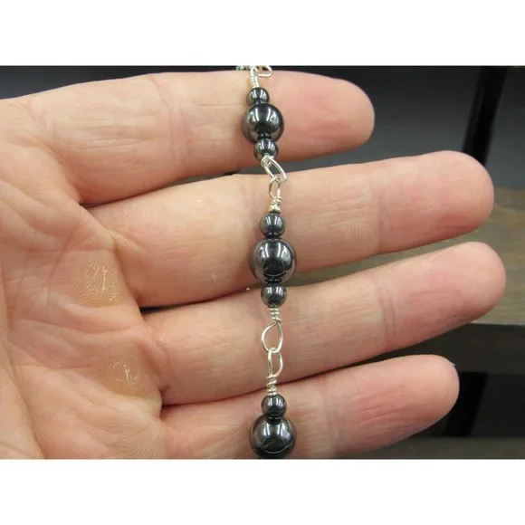 7 Inch Sterling Silver Handmade Wrapped Hematite Bracelet - Picture 2 of 5